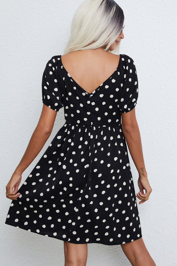 Fashion Dots Print V Neck Casual Dress