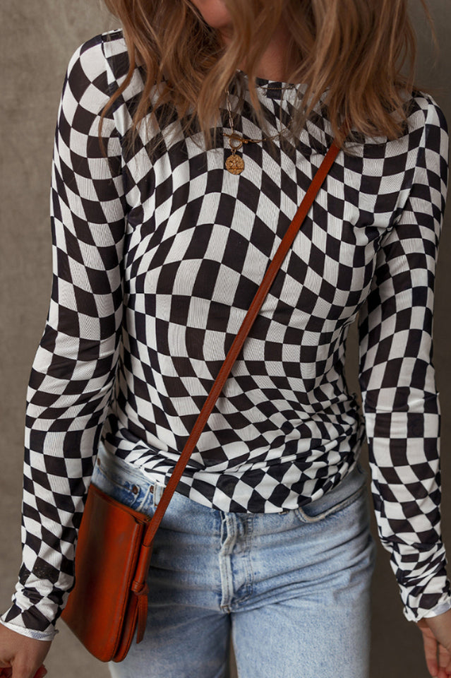 Rory Checkered Mesh Top