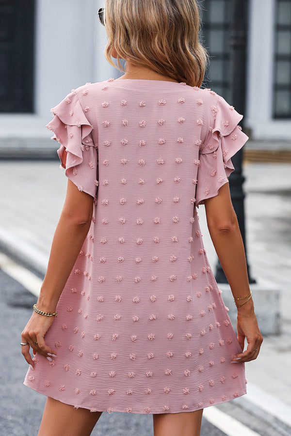 Ruffle Shoulder V Neck Solid Casual Dress