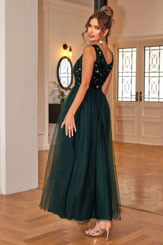 Sequin & Tulle A Line Formal Dress