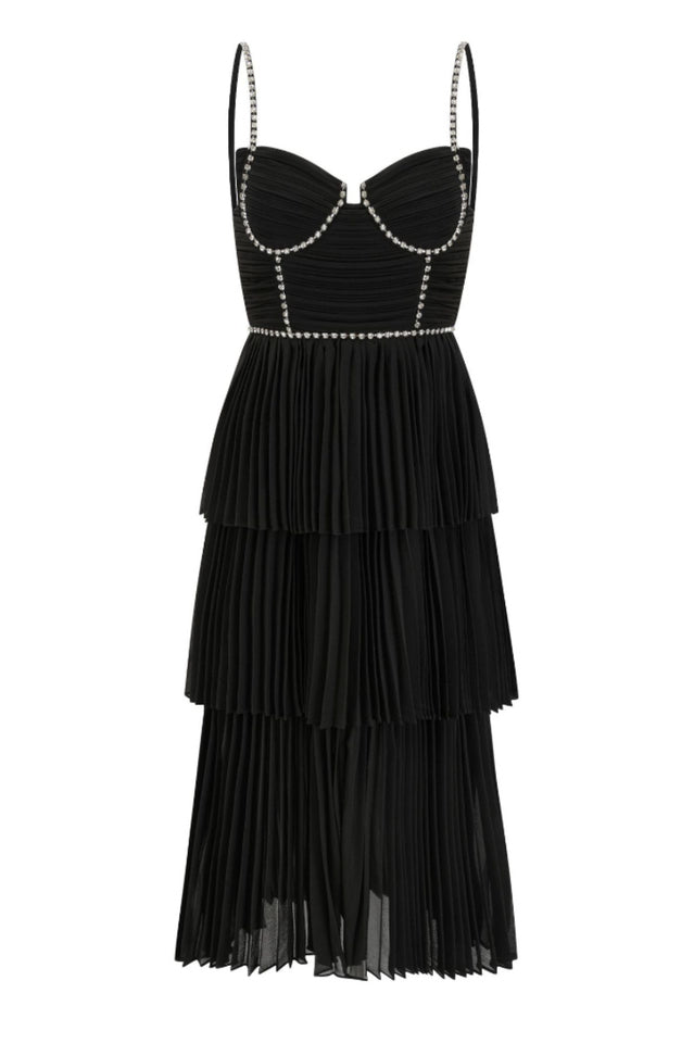 Rochie Black Tiered Jewel Chiffon Dress