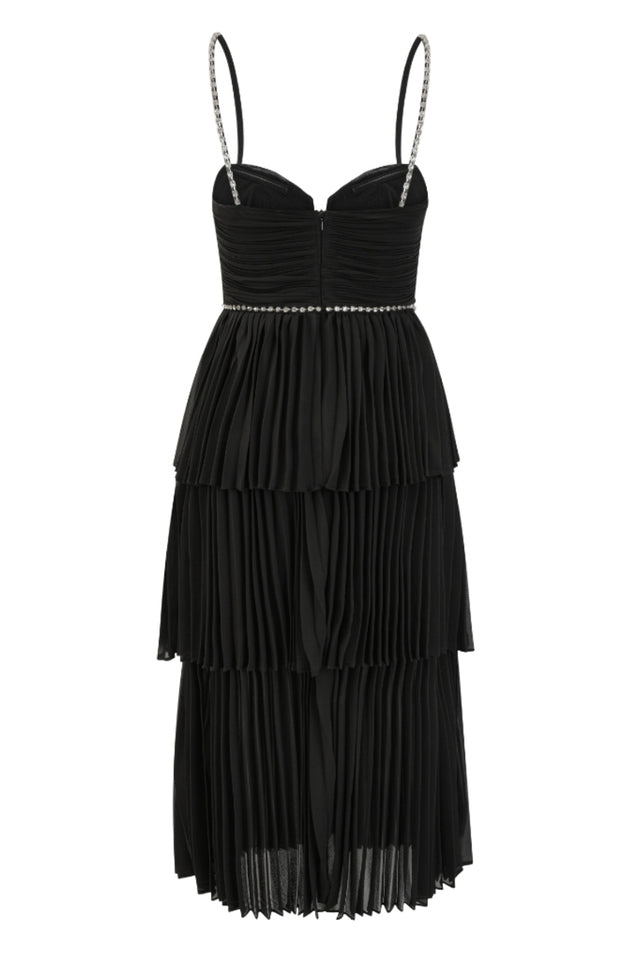 Rochie Black Tiered Jewel Chiffon Dress