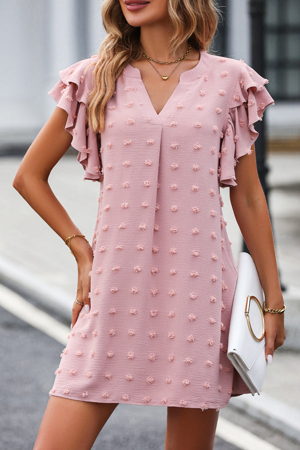 Ruffle Shoulder V Neck Solid Casual Dress