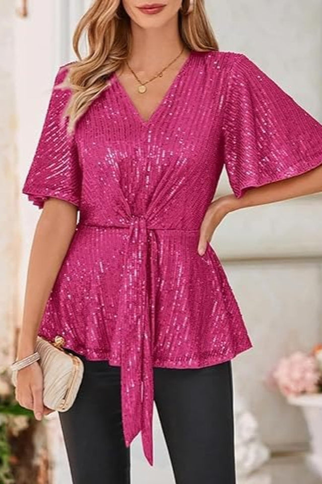 GRACE KARIN Sequin Ruffle Top