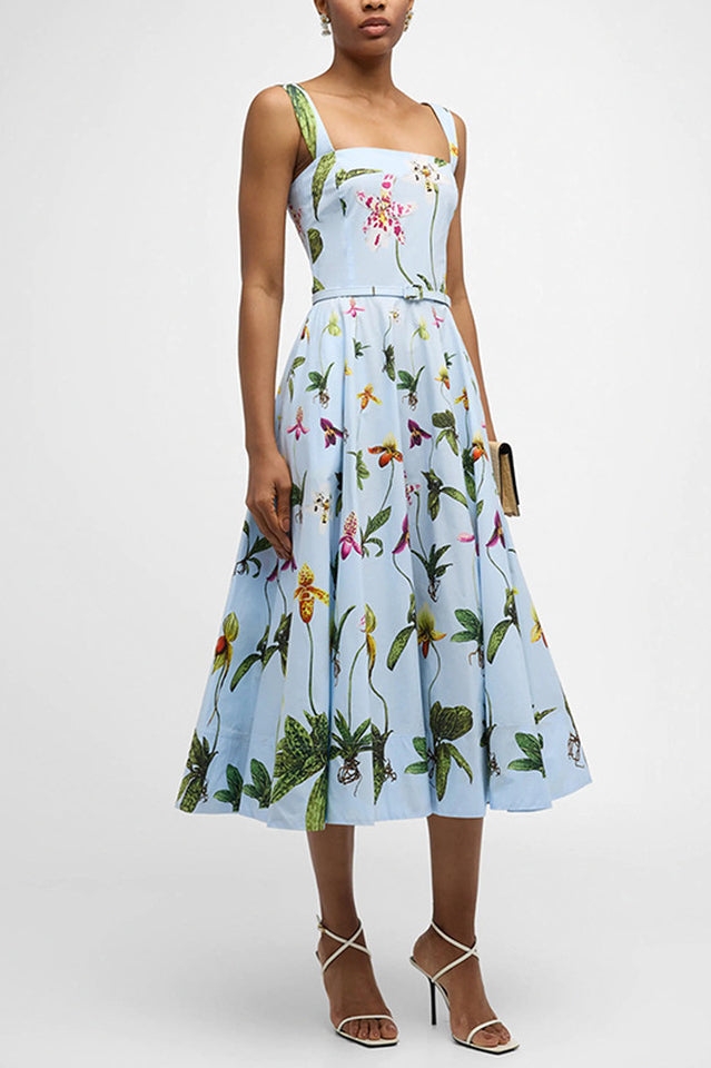 Orchids Belted Midi Tank Dress