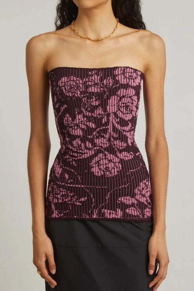 Floral Print Ribbed Top