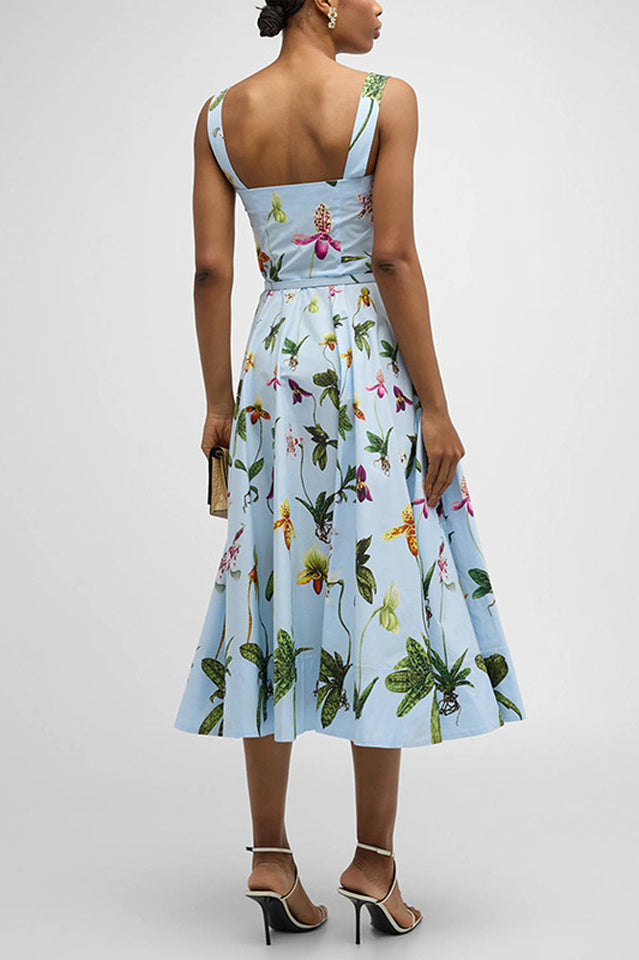 Orchids Belted Midi Tank Dress