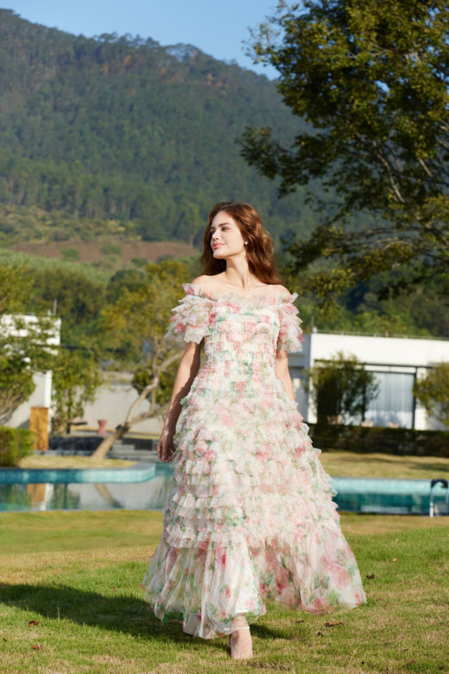 Nola Ruched Floral Maxi Dress