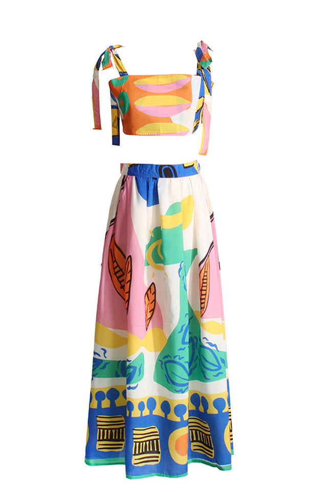 Printed Crop Top + Midi Skirt Set