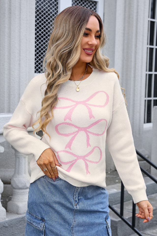 Bow Graphic Long Sleeve Sweater