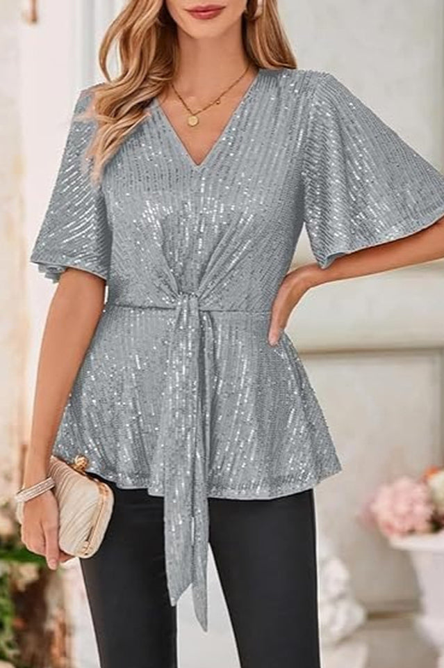 GRACE KARIN Sequin Ruffle Top