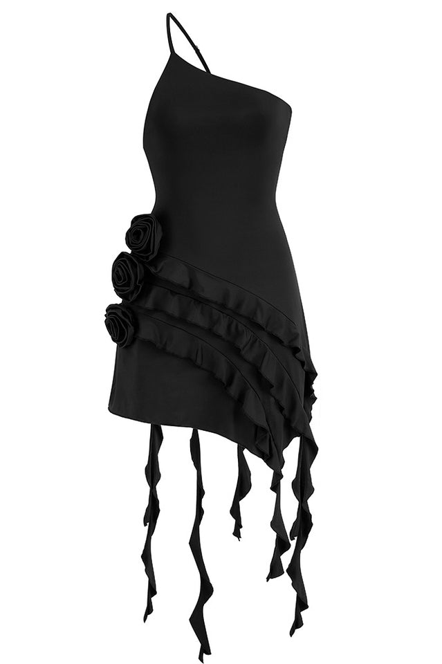 Rose-Detail Ruffled Mini Dress