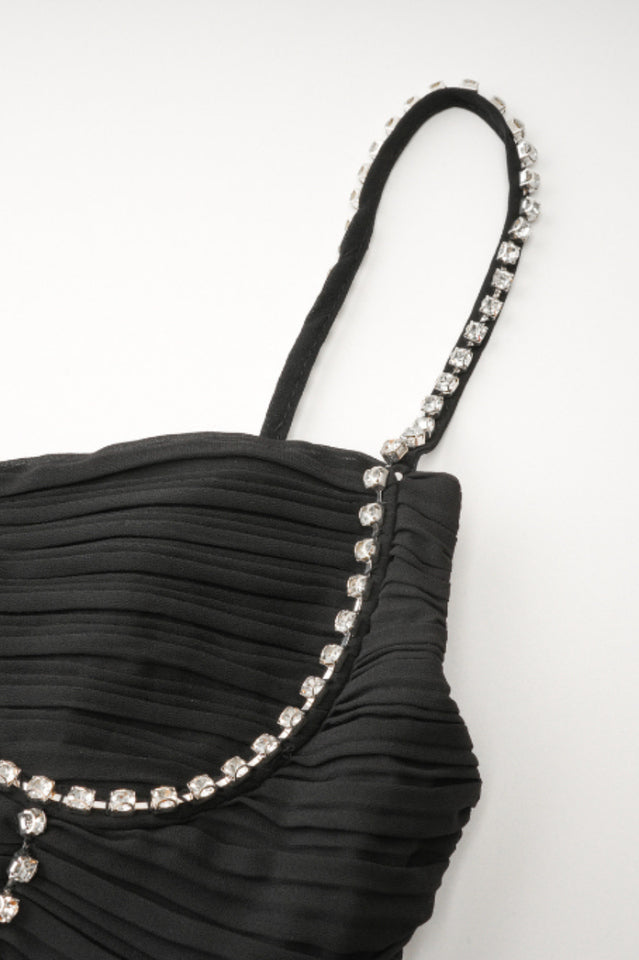 Rochie Black Tiered Jewel Chiffon Dress