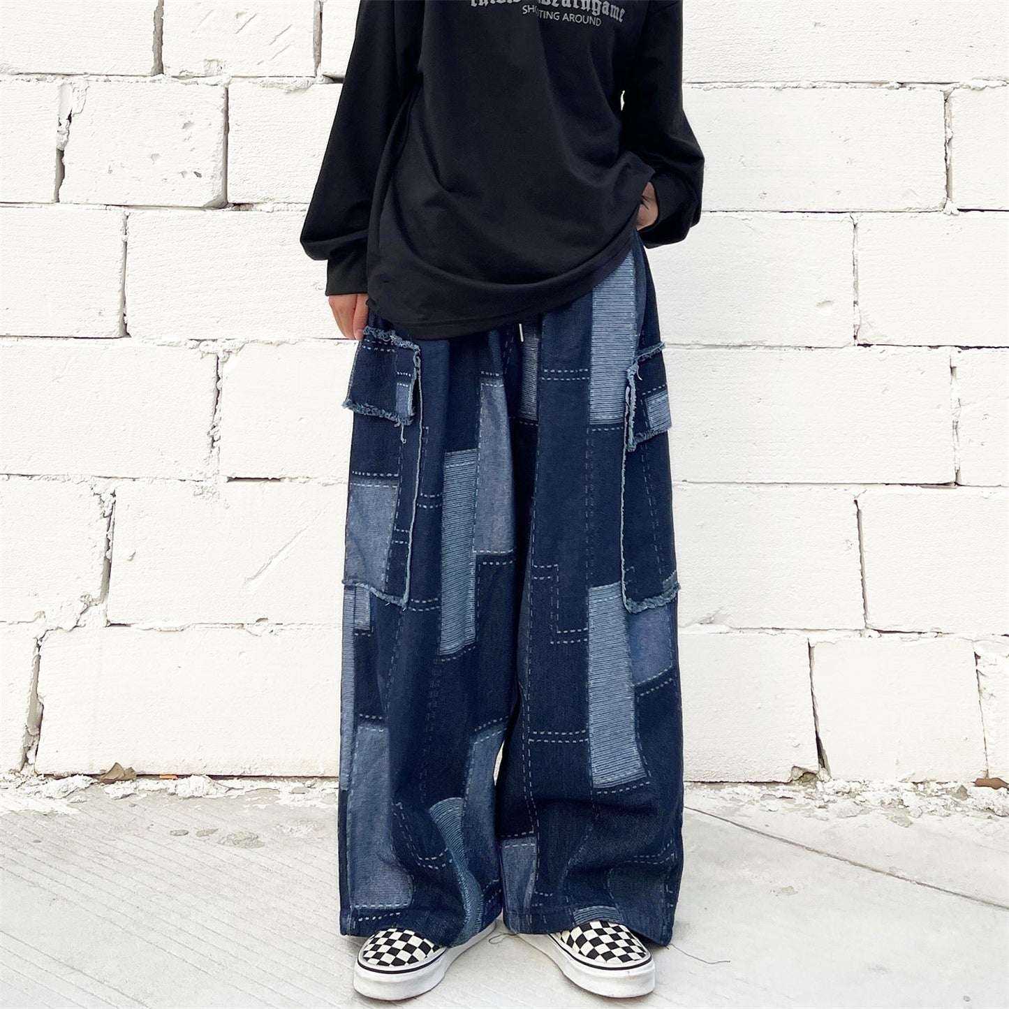 Vintage Blue Checkered Baggy Cargo Jeans