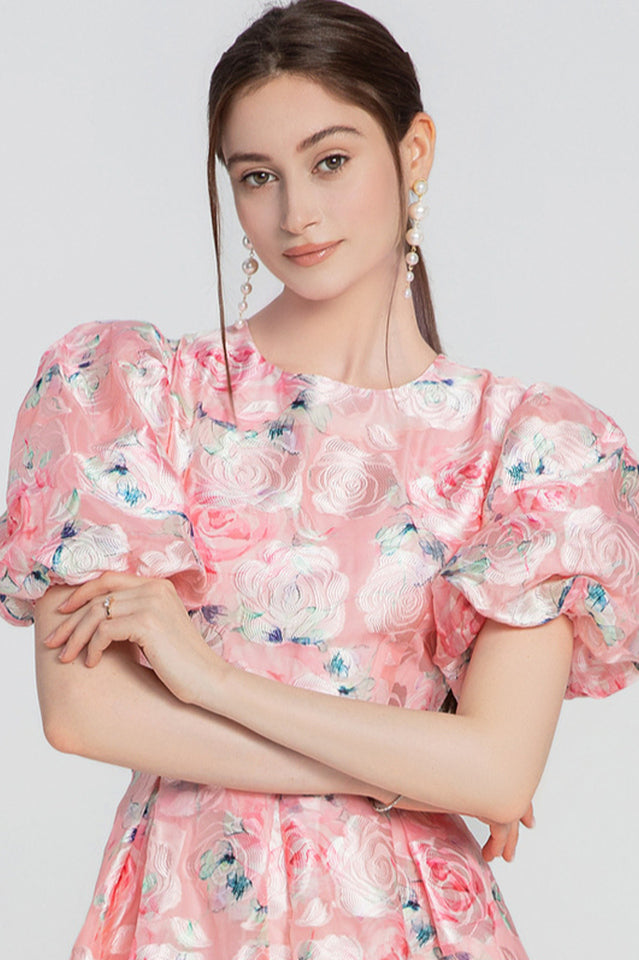 Puffy Sleeves Midi Dress