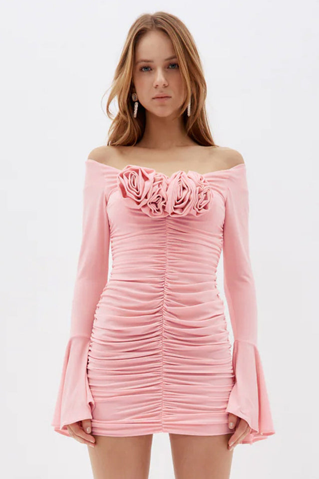 Ruched Roses Mini Dress