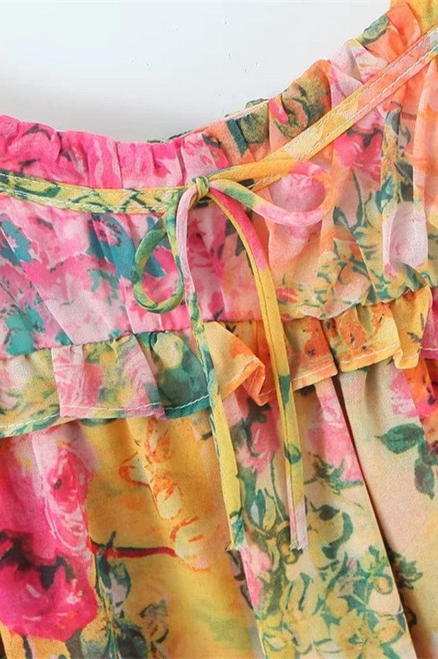 Chiffon Floral Print Empire Waist Mini Dress