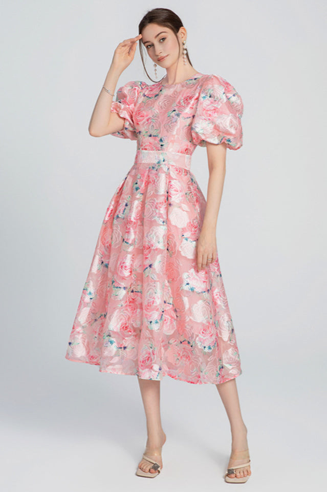 Puffy Sleeves Midi Dress
