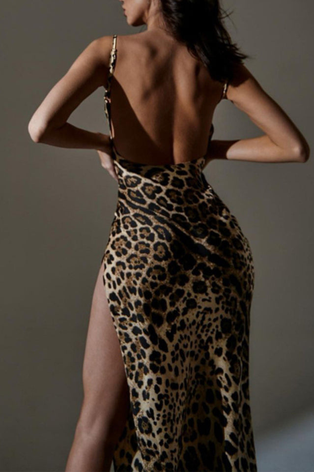 Smooth Zebra Print Backless Dress