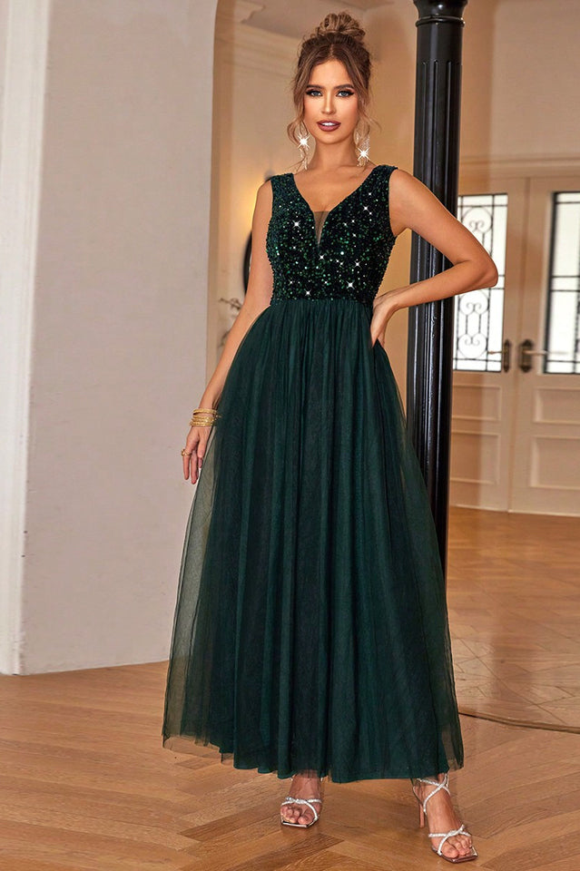 Sequin & Tulle A Line Formal Dress