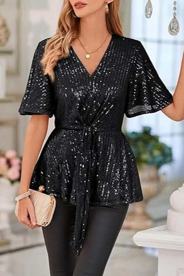 GRACE KARIN Sequin Ruffle Top
