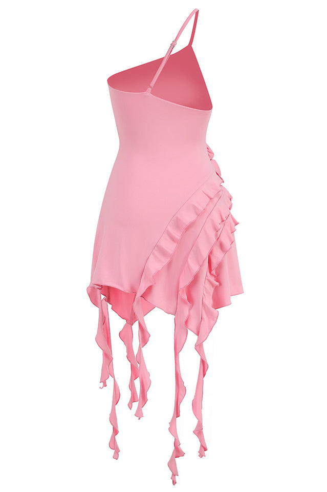Rose-Detail Ruffled Mini Dress