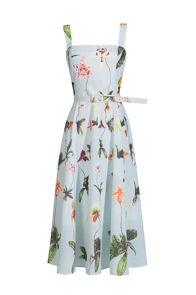 Orchids Belted Midi Tank Dress