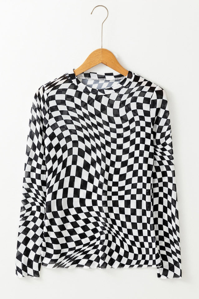 Rory Checkered Mesh Top