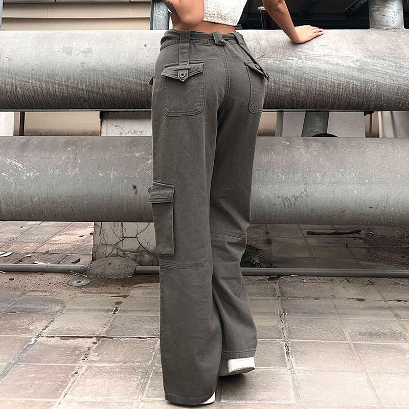 Belted Baggy Denim Cargo Jeans