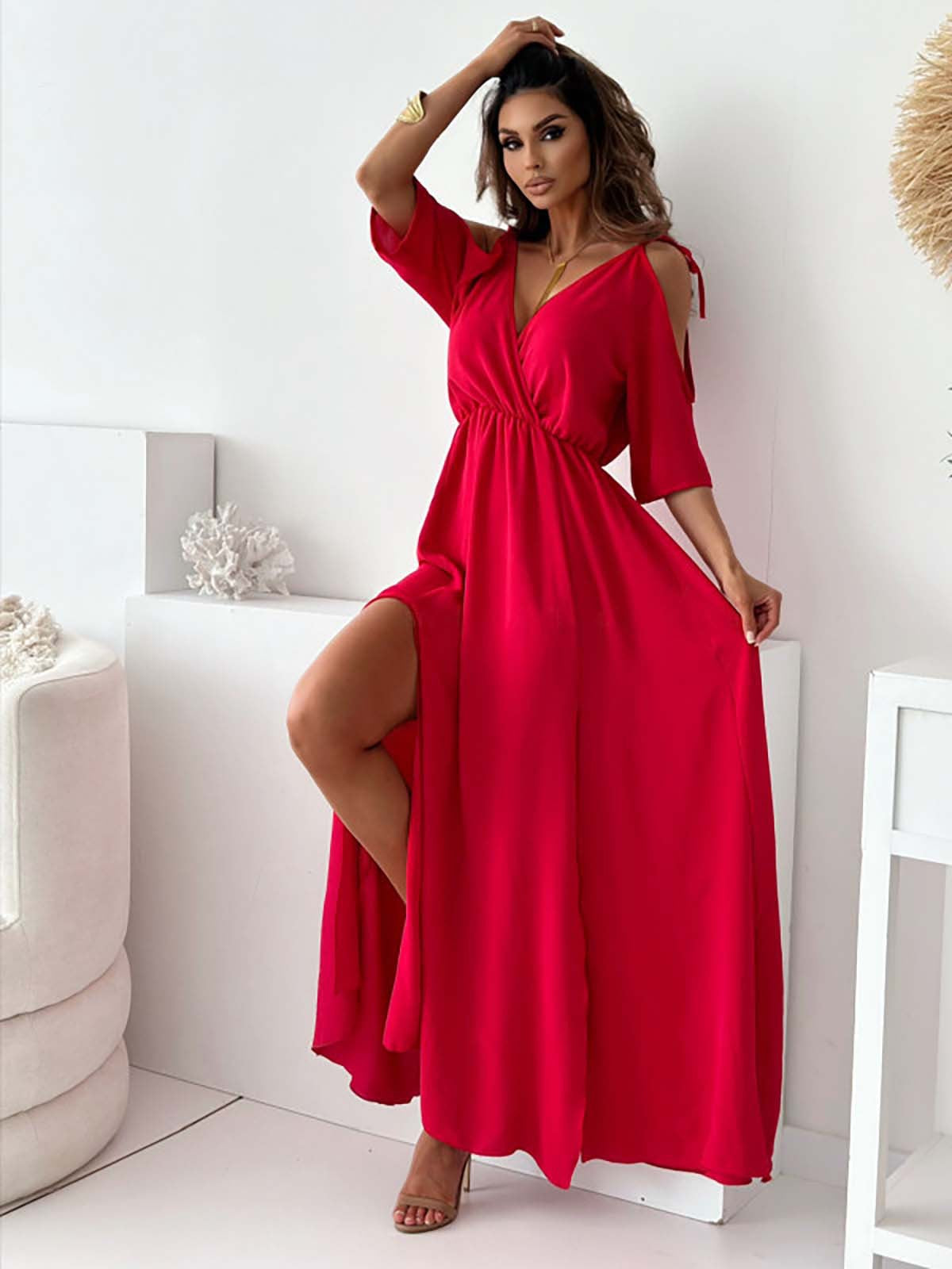 Elegant Sexy V Neck Side Slit Dress