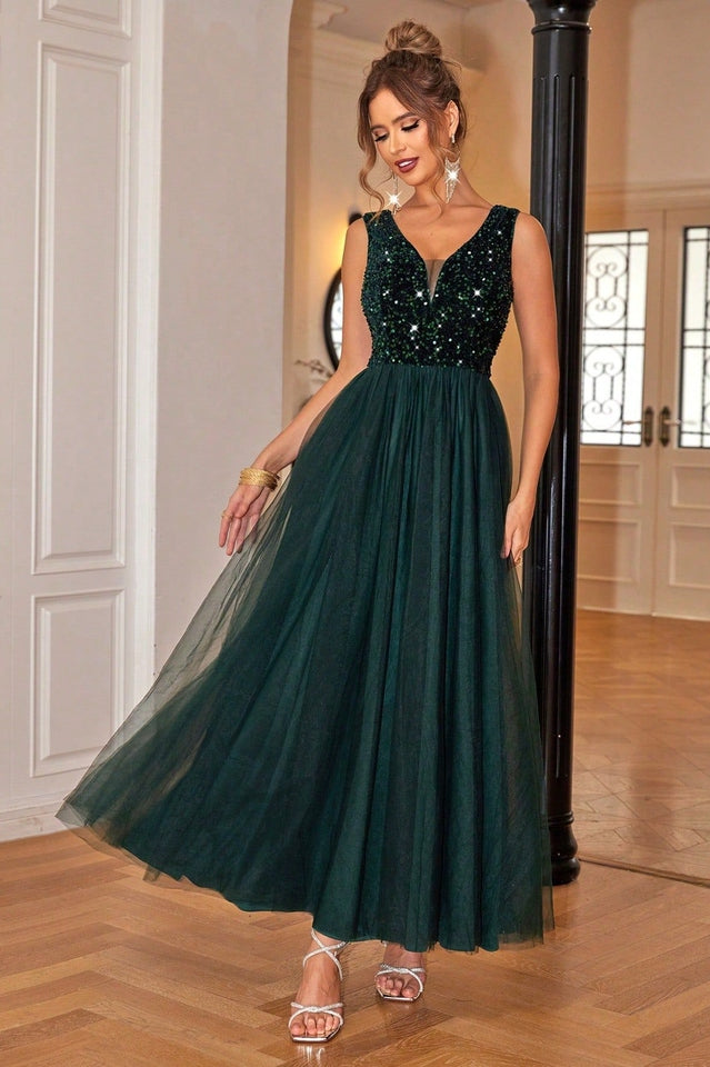 Sequin & Tulle A Line Formal Dress