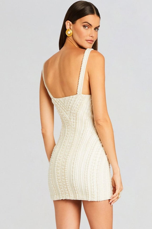 Pearl Studded White Mini Dress