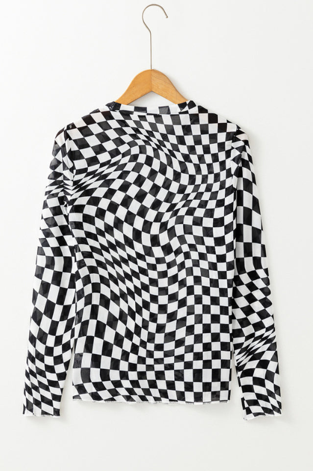 Rory Checkered Mesh Top