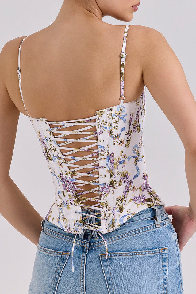 Floral Ribbon Print Corset Top