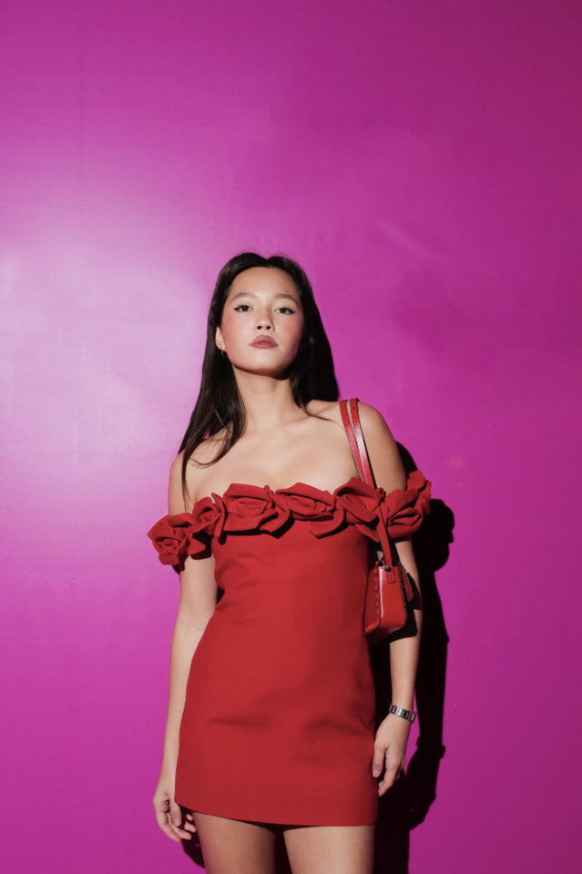 Rose-Detail Mini Dress