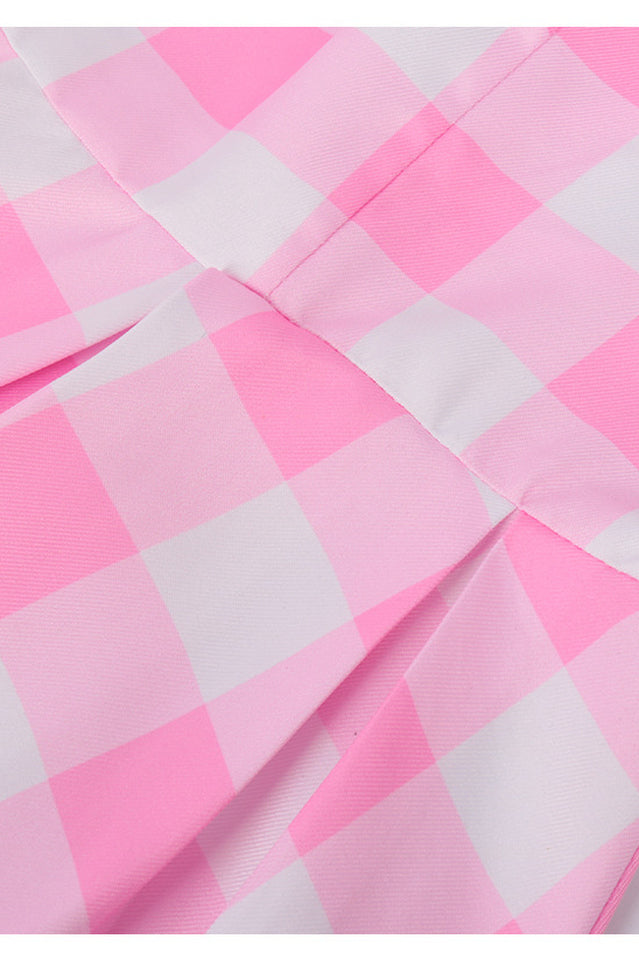 Barbie Movie Margot Pink Plaid Check Dress