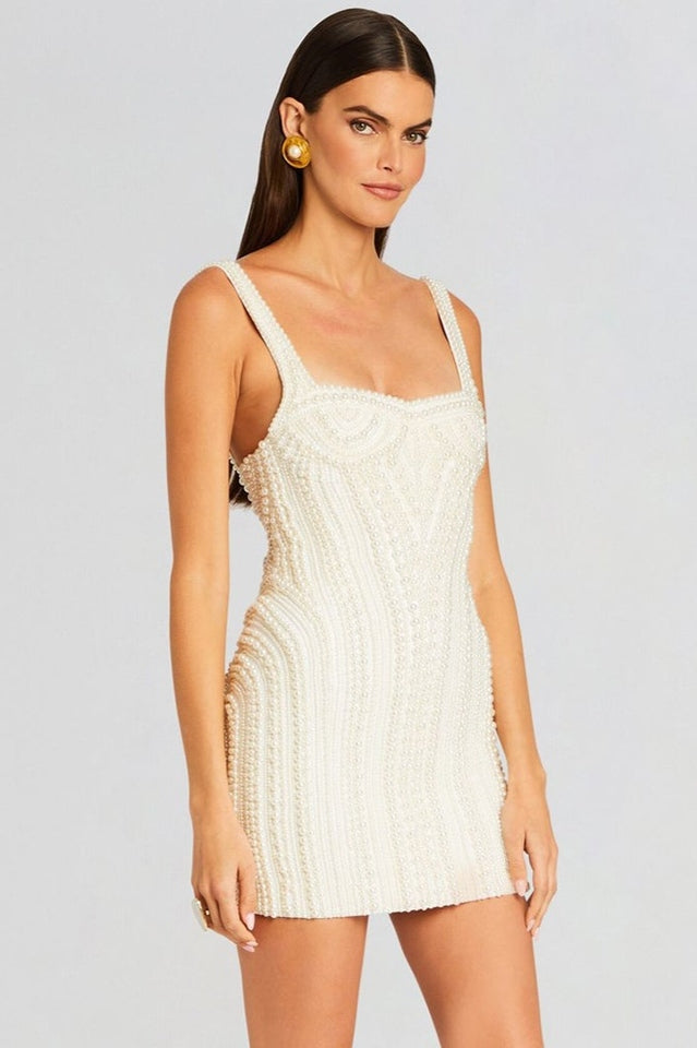 Pearl Studded White Mini Dress