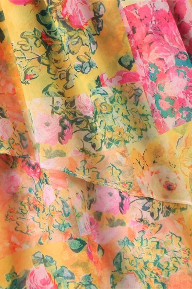 Chiffon Floral Print Empire Waist Mini Dress