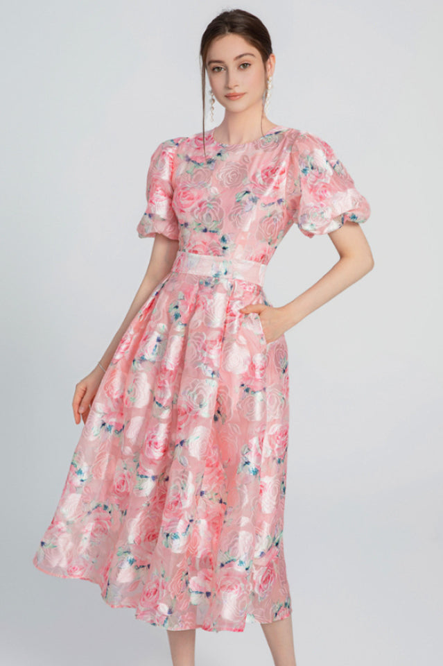 Puffy Sleeves Midi Dress