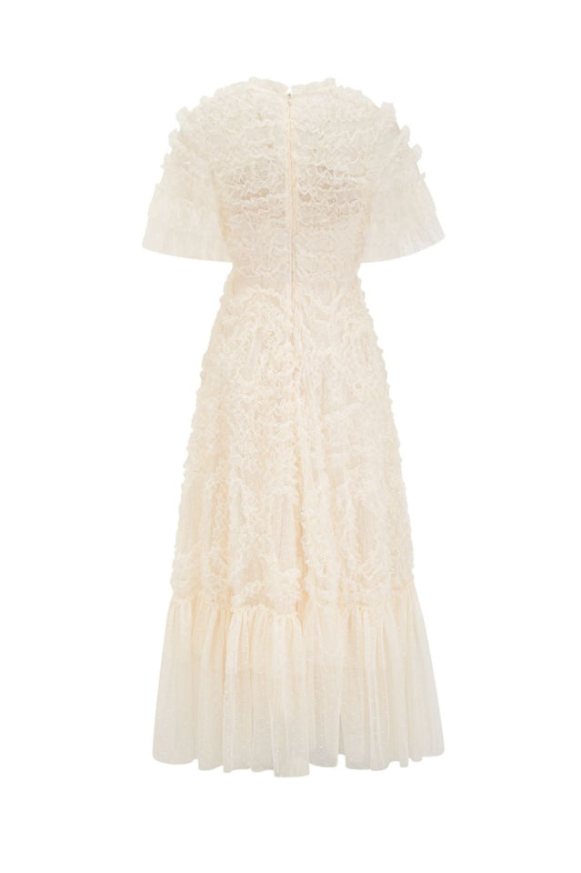 Ruffle Tiered Spotted Tulle Maxi Dress