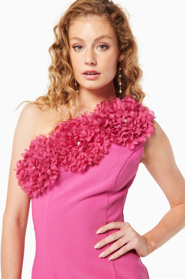 Nasrin One Shoulder Flower Mini Dress