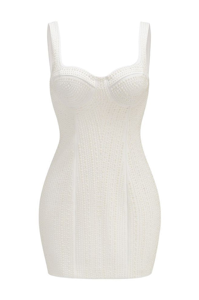 Pearl Studded White Mini Dress