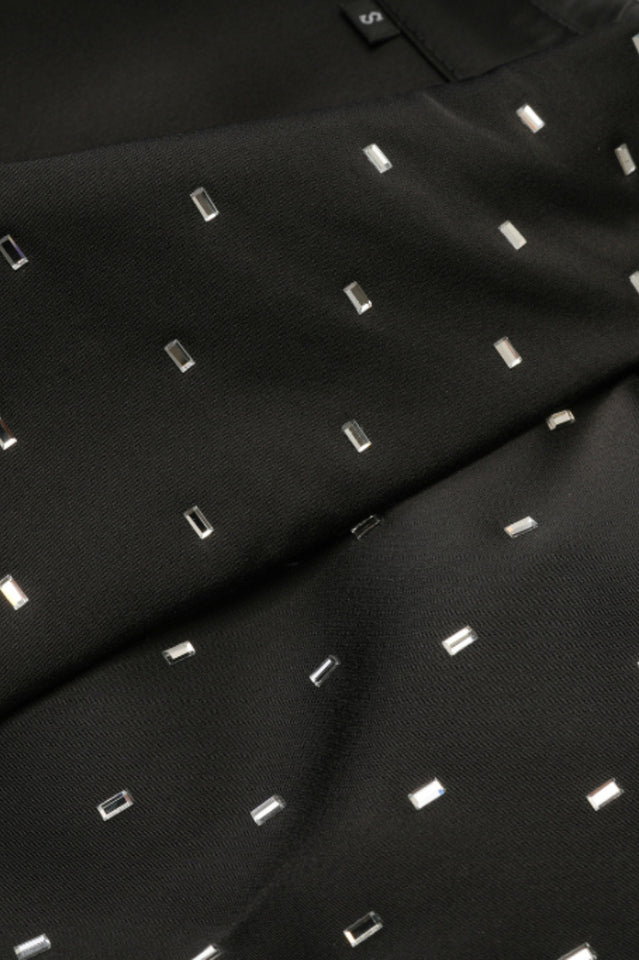 Rhinestone Dotted Collared Belted Midi Dress