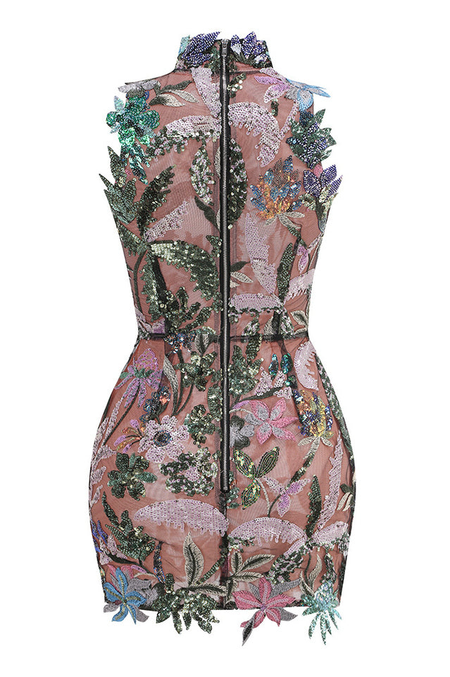 GÉRALDINE Sequin Embellished Embroidery Dress