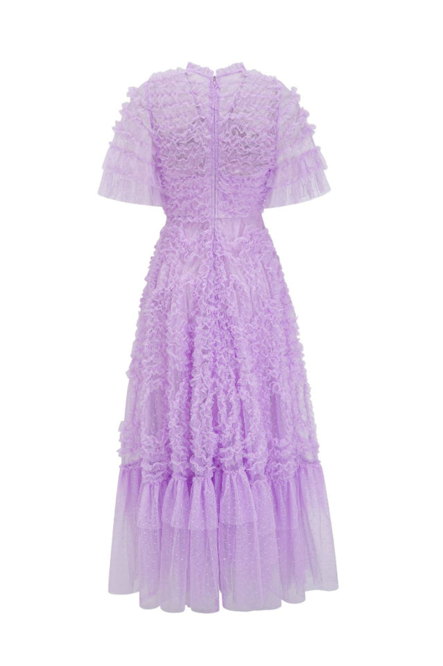 Ruffle Tiered Spotted Tulle Maxi Dress