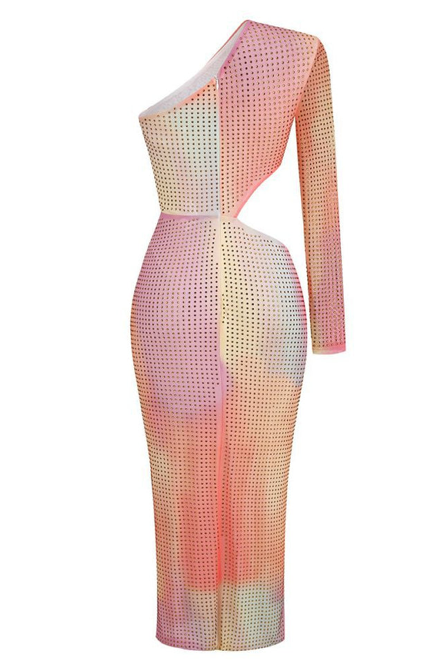 Rhinestone Embellished One Shoulder Dress