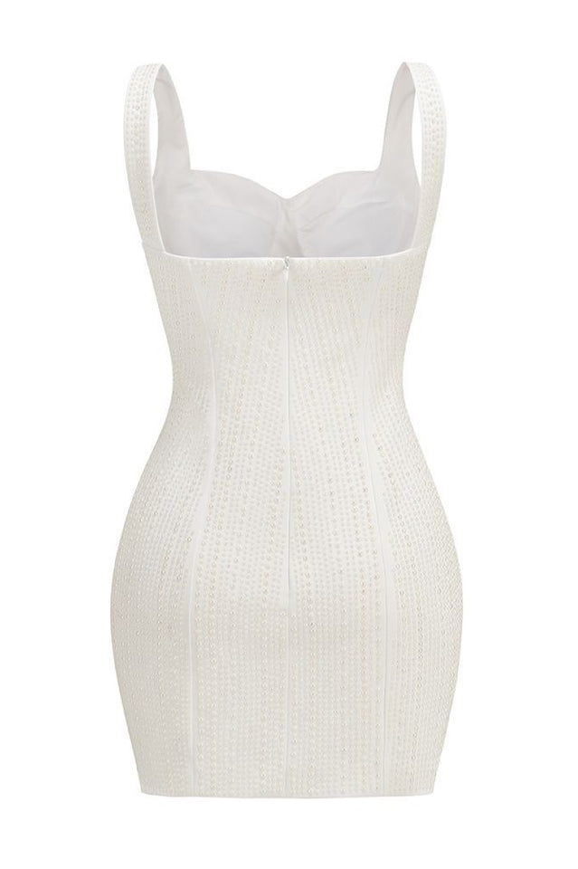 Pearl Studded White Mini Dress