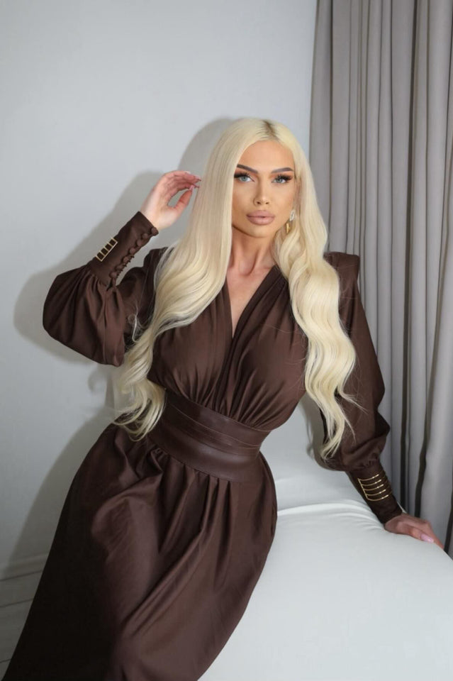 Rosey Tan Maxi Dress With Waist Belt