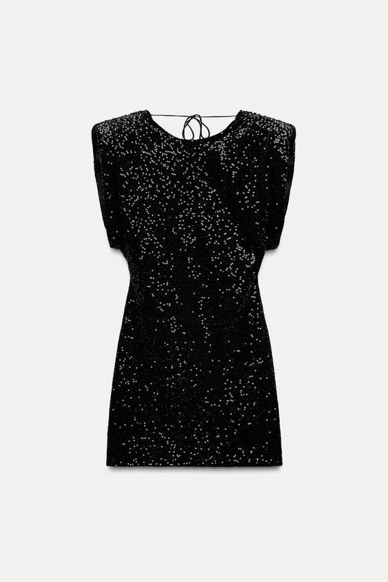 Shoulder padded Sequin Mini Dress