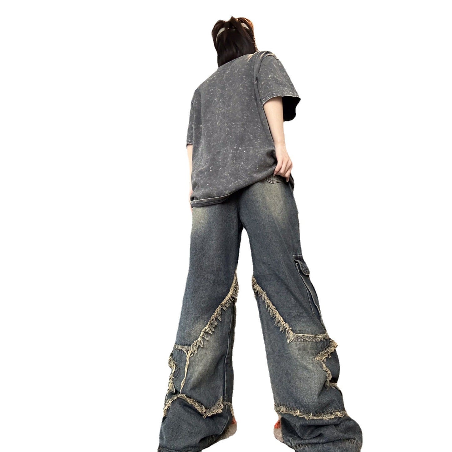 Star Patch Distressed Blue Boyfriend Jeans